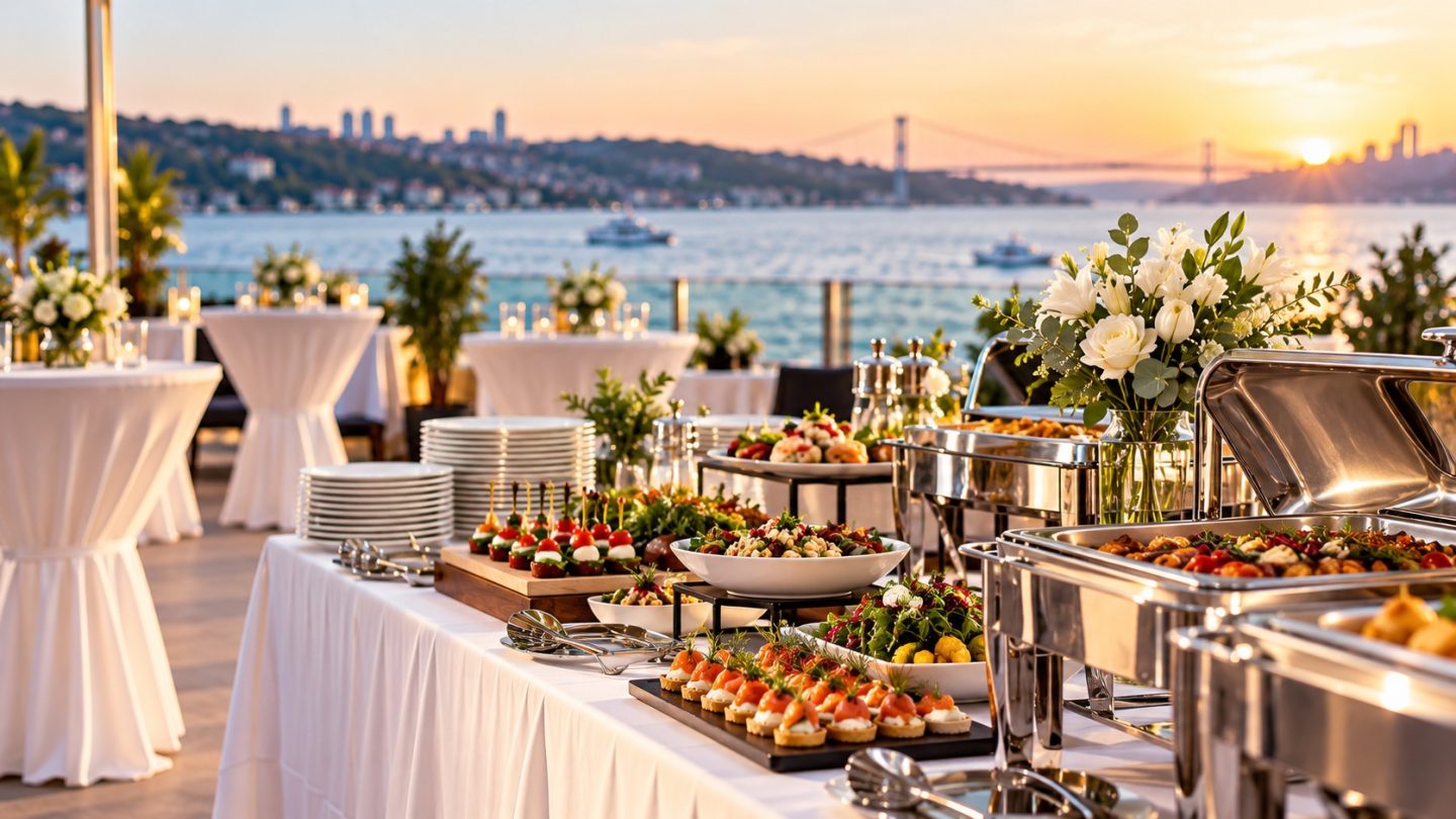 Deniz kenarında kurulmuş catering büfesi